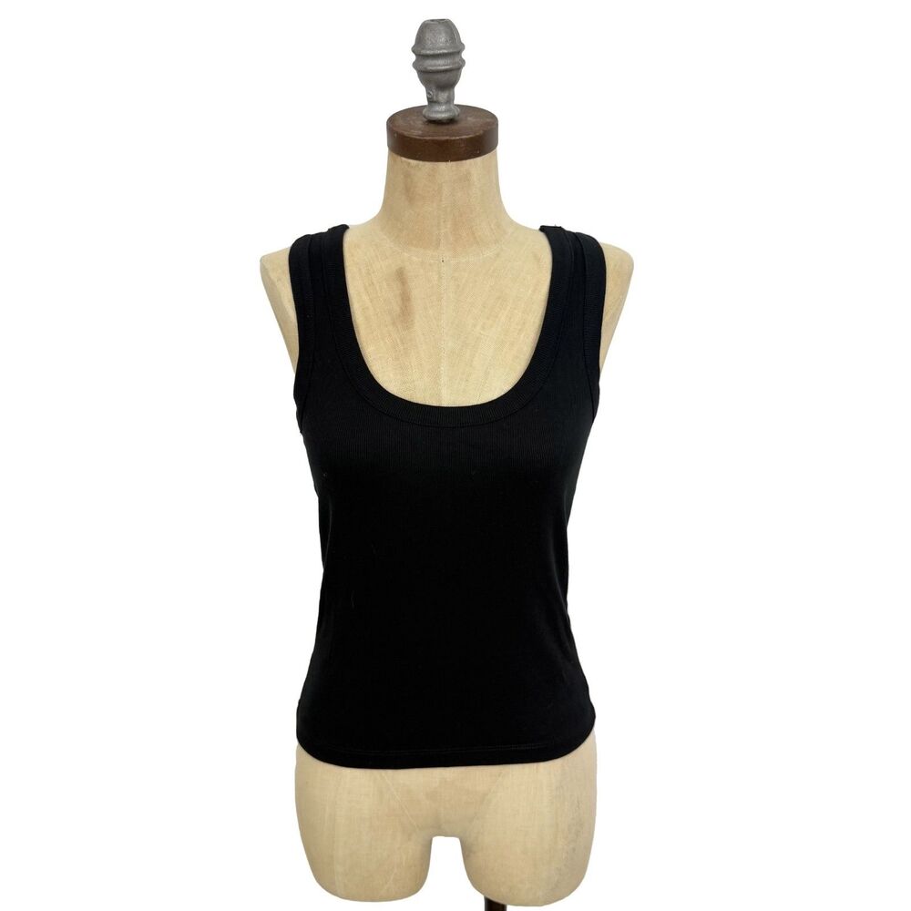 MADEWELL (Re)Generative Cotton Rib Scoopneck Tank S Jet Black Double U NWT B68